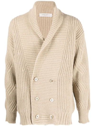 Shop Golden Goose Shawl Double-breasted Knit Cardigan In Neutrals