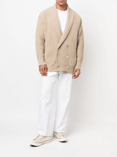 Shop Golden Goose Shawl Double-breasted Knit Cardigan In Neutrals