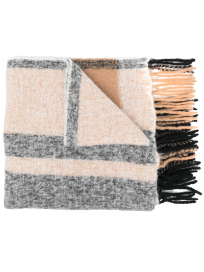 Shop Dorothee Schumacher Striped Wool Scarf In Grey