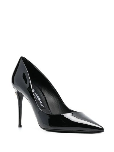 Dolce & Gabbana Stiletto Heel Patent Finish Pointed Toe Pumps In Black