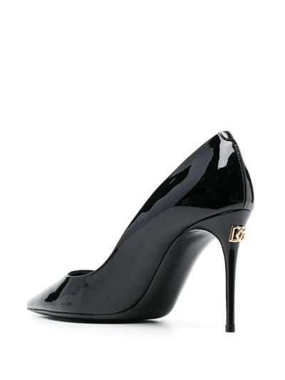 Dolce & Gabbana Stiletto Heel Patent Finish Pointed Toe Pumps In Black