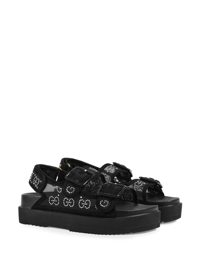 Shop Gucci Gg Crystal-embellished Mesh Sandals In Black