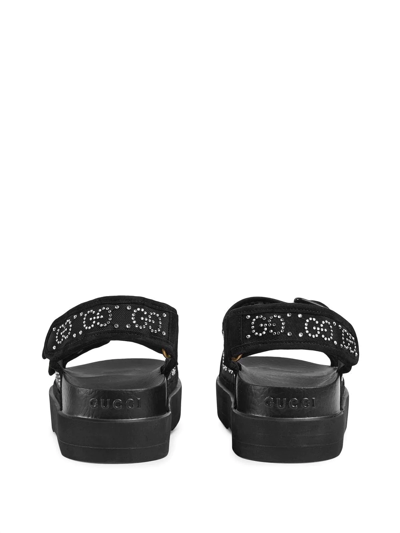 Shop Gucci Gg Crystal-embellished Mesh Sandals In Black