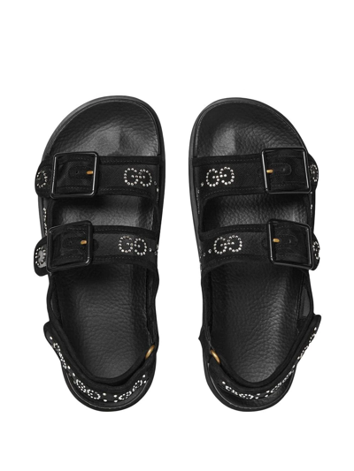 Shop Gucci Gg Crystal-embellished Mesh Sandals In Black