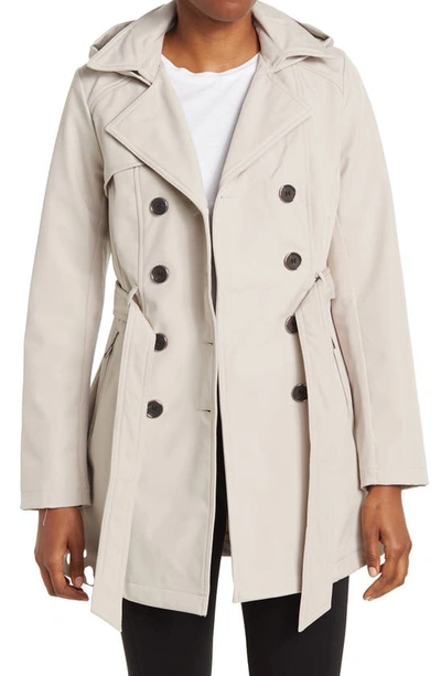 Sebby Water-resistant Hooded Double-breasted Trench Coat In Stone