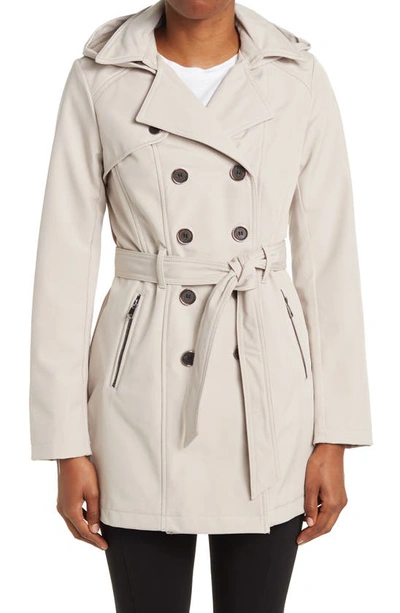 Sebby Water-resistant Hooded Double-breasted Trench Coat In Stone