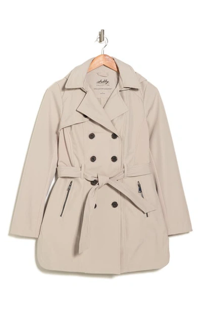 Sebby Water-resistant Hooded Double-breasted Trench Coat In Stone