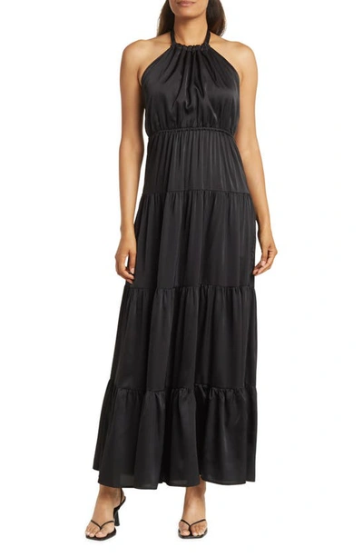 Shop Love By Design Roberta Satin Halter Maxi Dress In Black