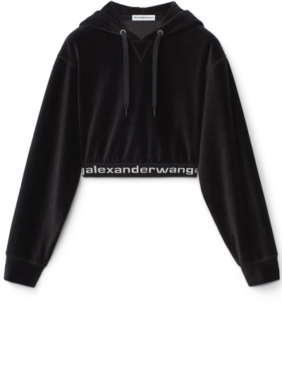 Shop Alexander Wang Black Corduroy Cropped Hoodie