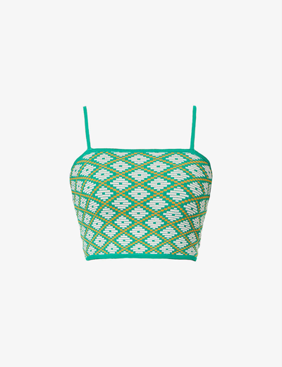 Shop Dodo Bar Or Eichi Geometric-woven Knitted Top In Green