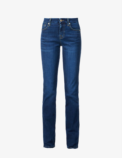 Shop 7 For All Mankind Kimmie Straight-leg Mid-rise Stretch-denim Jeans In Rinsed Indigo