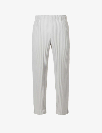 Shop Issey Miyake Homme Plisse  Mens 11-light Gray Basics Pleated Straight-leg Regular-fit Knitted Trouser
