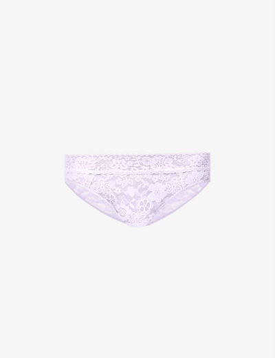 Shop Hanky Panky Daily Lace Mid-rise Stretch-lace Briefs In Lilac Bloom