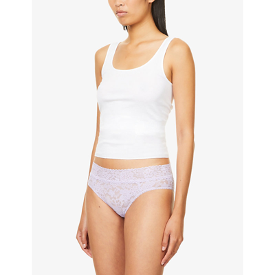 Shop Hanky Panky Daily Lace Mid-rise Stretch-lace Briefs In Lilac Bloom