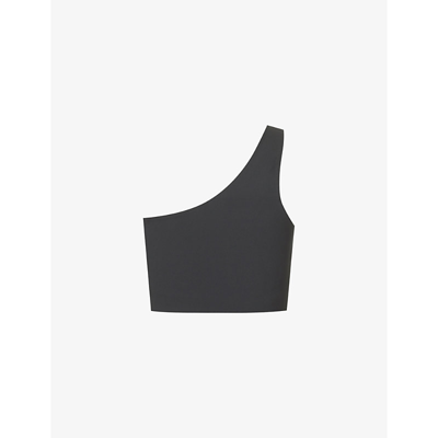 Shop Girlfriend Collective Bianca One-shoulder Stretch-recycled Polyester Sports Bra In Black