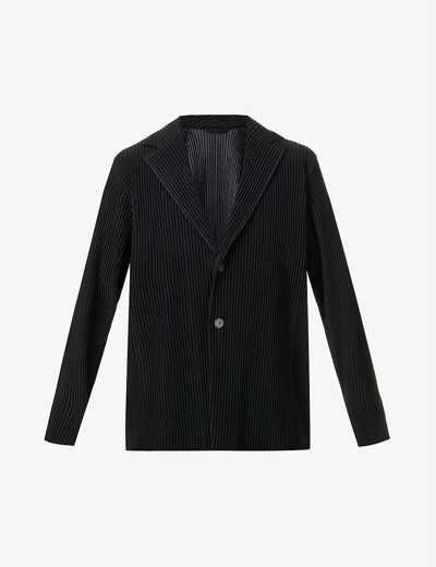 Shop Issey Miyake Homme Plisse  Mens 15-black Pleated Relaxed-fit Knitted Jacket