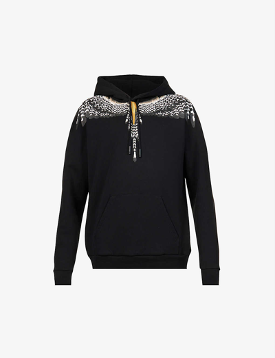Shop Marcelo Burlon County Of Milan Grizzly Wings Graphic-print Relaxed-fit Cotton-jersey Hoody In Black Dark