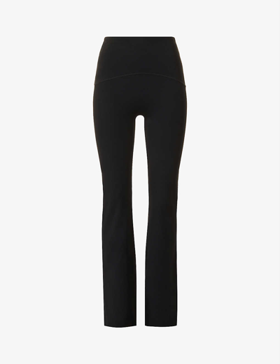 Spanx Booty Boost Flared-leg High-rise Stretch-woven Leggings In Very Black