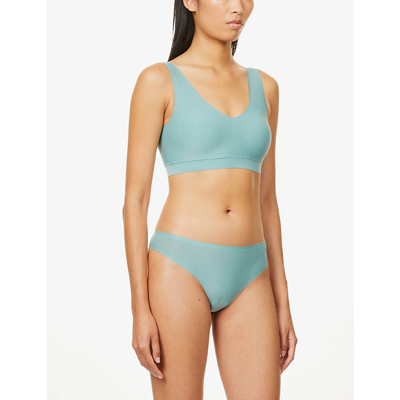 Shop Chantelle Soft Stretch Mid-rise Stretch-woven Thong In 03n Trellis Green