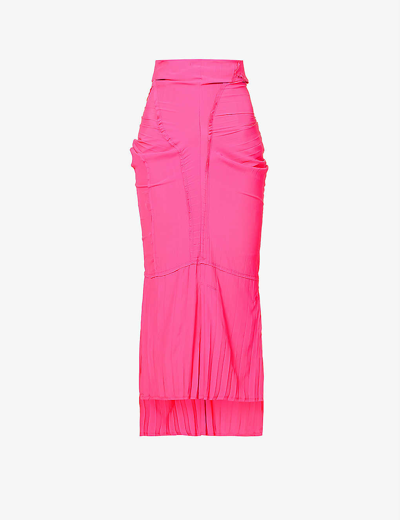 Shop Talia Byre Patched Slim-fit Mid-rise Woven Maxi Skirt In Pink