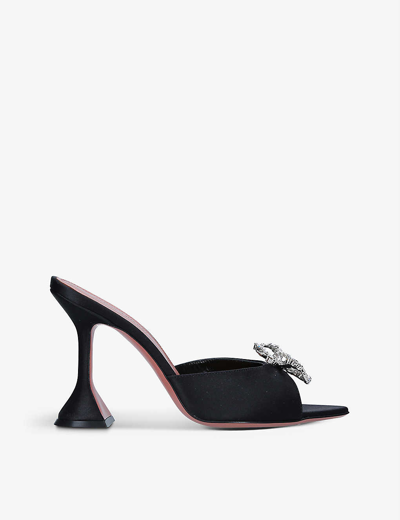 Shop Amina Muaddi Women's Black Rosie Crystal-embellished Satin Slingback Courts