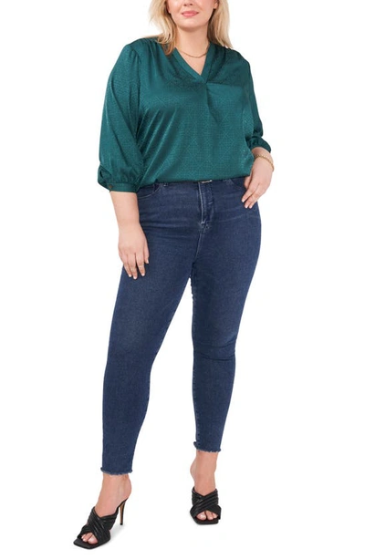 Vince Camuto Plus Size Jacquard Patterned Blouse In Rich Spruce