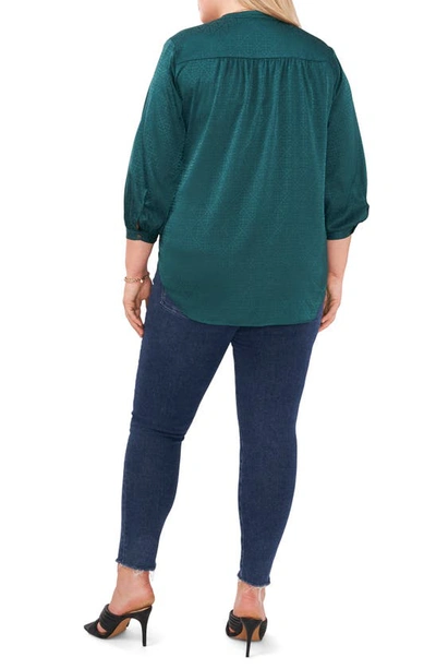 Vince Camuto Plus Size Jacquard Patterned Blouse In Rich Spruce