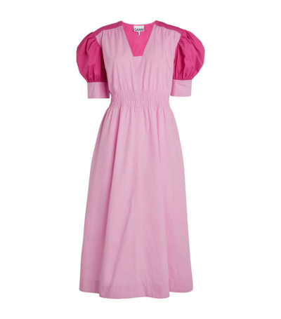 Shop Ganni Cotton Colour-block Dress In Pink
