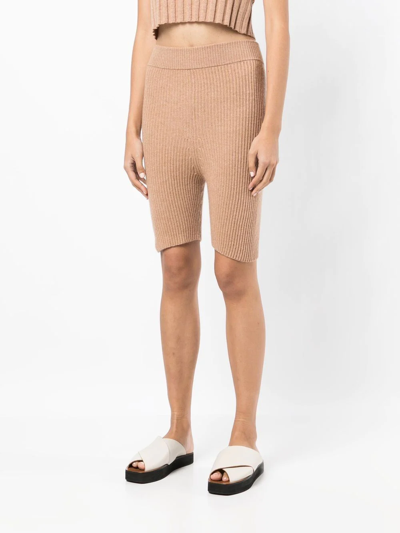 Shop Cashmere In Love Mira Ribbed Merino-cashmere Shorts In Braun