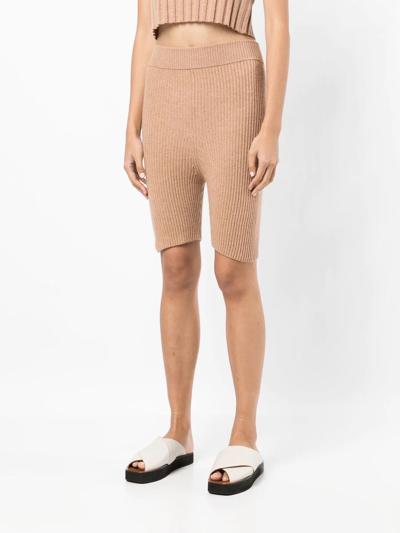 Cashmere In Love Mira Ribbed Merino-cashmere Shorts In Braun