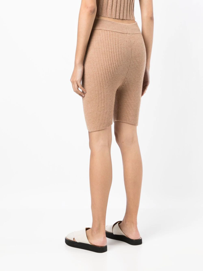 Shop Cashmere In Love Mira Ribbed Merino-cashmere Shorts In Braun