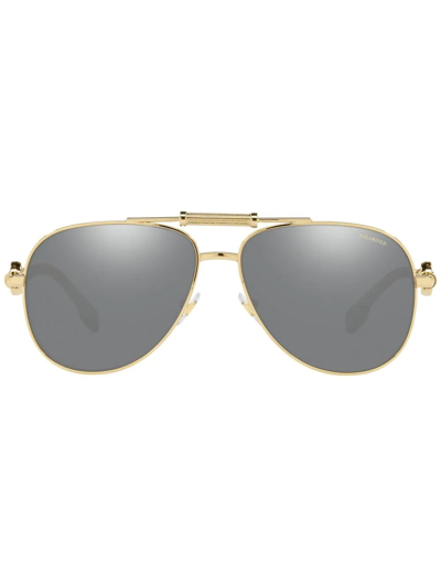 Versace Ve2236 Pilot-frame Sunglasses In Gold