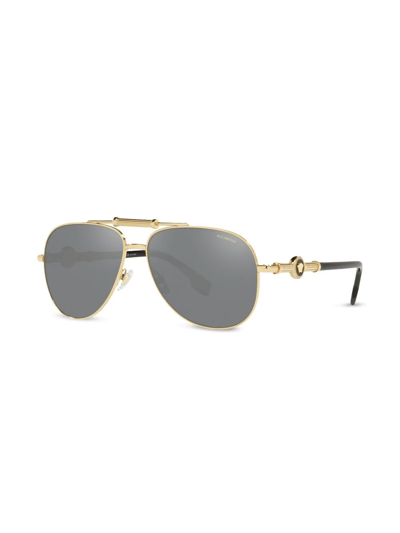 Versace Ve2236 Pilot-frame Sunglasses In Gold