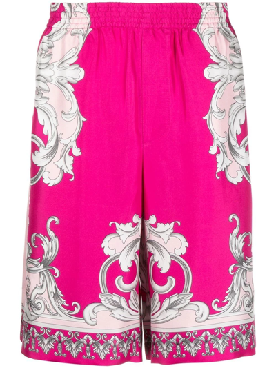 Shop Versace Baroque-print Wide Shorts In Rosa