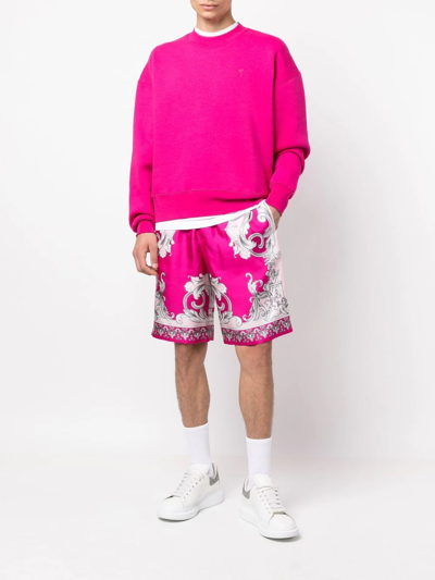 Shop Versace Baroque-print Wide Shorts In Rosa