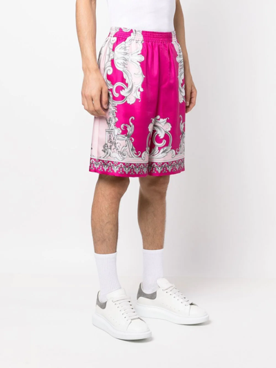 Shop Versace Baroque-print Wide Shorts In Rosa