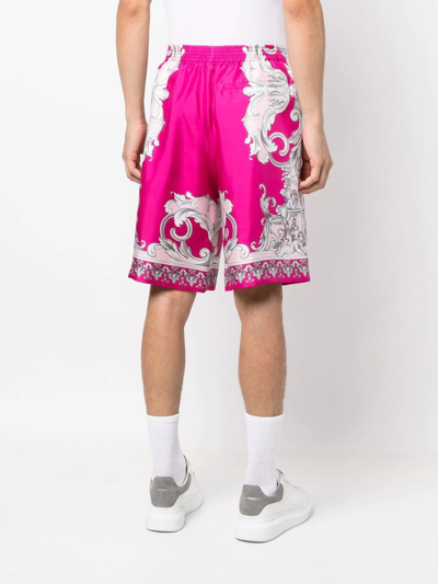 Shop Versace Baroque-print Wide Shorts In Rosa