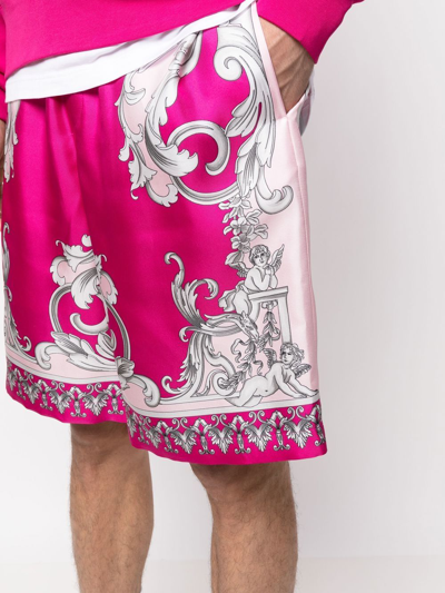 Shop Versace Baroque-print Wide Shorts In Rosa