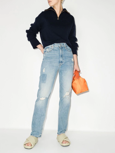 Shop Mother Study Hover High-rise Straight-leg Jeans In Blau