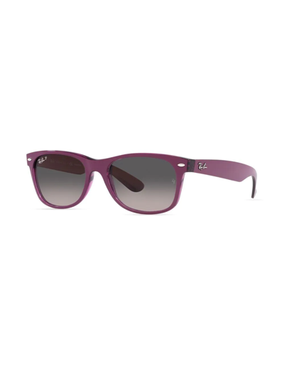 Ray Ban New Wayfarer Classic Sunglasses Violet On Transparent Violet Frame Grey Lenses Polarized 55-18 In Violett