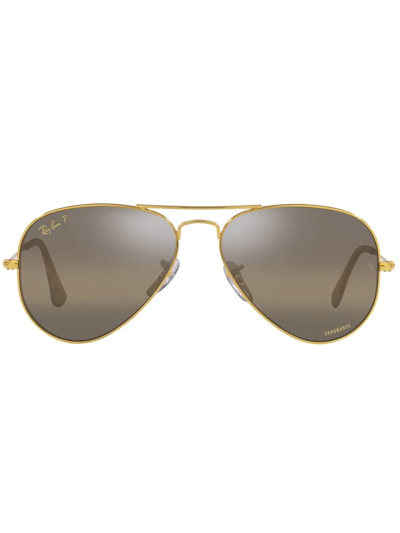 Shop Ray Ban Rb3025 Chromance Pilot-frame Sunglasses In Gold