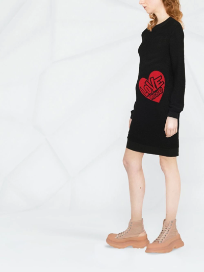 Shop Love Moschino Heart Motif Knitted Minidress In Black