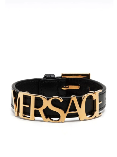 Shop Versace Logo-plaque Bracelet In Black