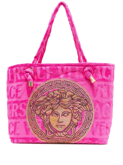 Shop Versace Icon Towelling Tote Bag In Rosa