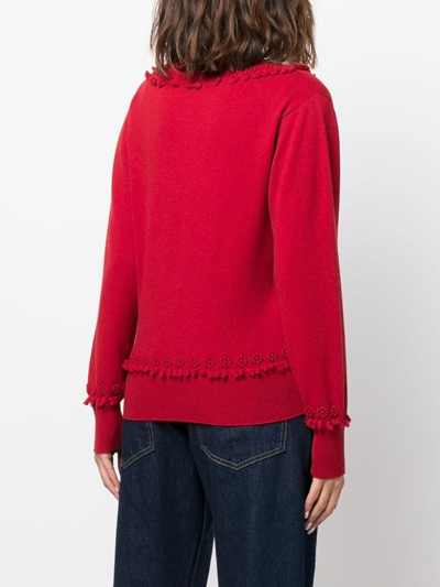 Shop Barrie Floral V-neck Cashmere Jumper In Red