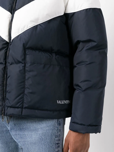 Shop Valentino Logo-print Padded Hooded Jacket In Blau