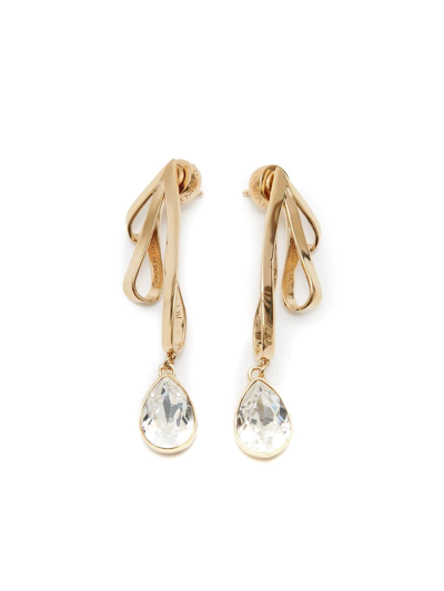 Shop Jw Anderson Crystal-embellished Ribbon Drop Earrings In Gold