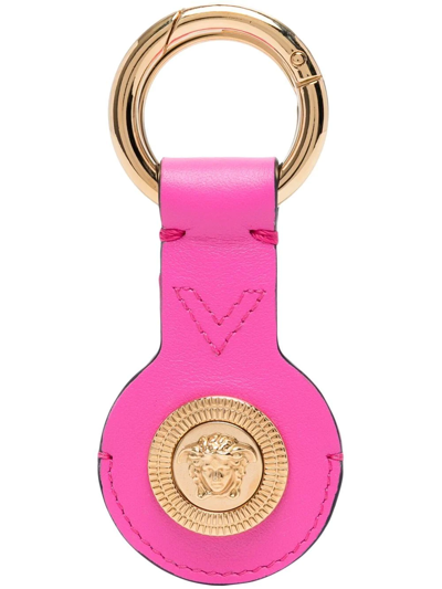 Shop Versace Tribute Medusa Leather Keyring In Rosa