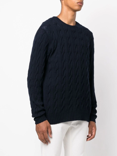 Shop Ralph Lauren Purple Label Cable-knit Crew Neck Sweater In Blau