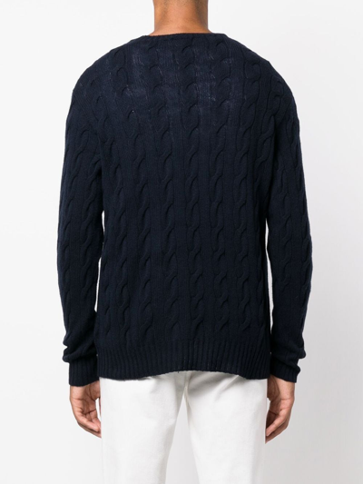 Shop Ralph Lauren Purple Label Cable-knit Crew Neck Sweater In Blau